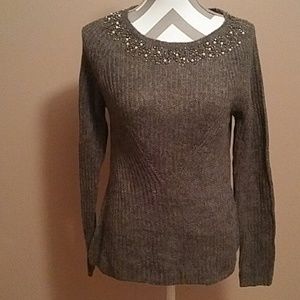 Ann Taylor Gray embellished sweater size Medium
